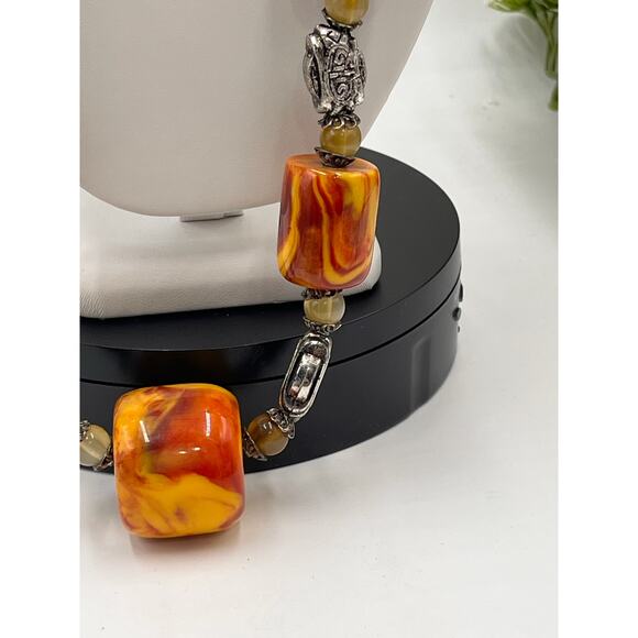 Vintage Yellow Red Orange Swirl Amber Cherry Butterscotch Bakelite Necklace 150g - Picture 2 of 11